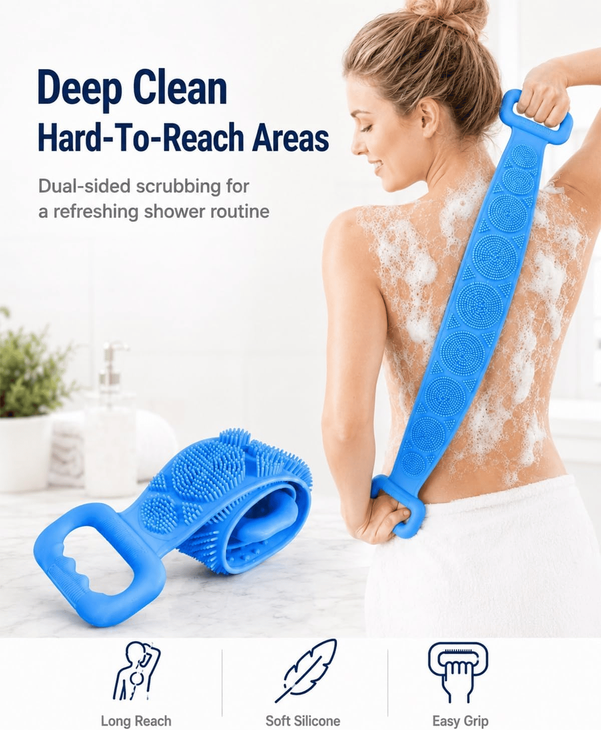 🔥Limited Time 49% OFF🚿 Dual Handle Silicone Back Scrub Strap | Deep Exfoliating Shower Brush