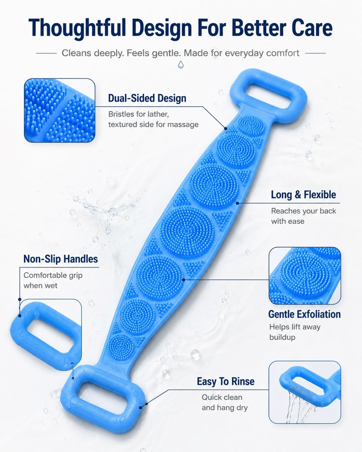 🔥Limited Time 49% OFF🚿 Dual Handle Silicone Back Scrub Strap | Deep Exfoliating Shower Brush